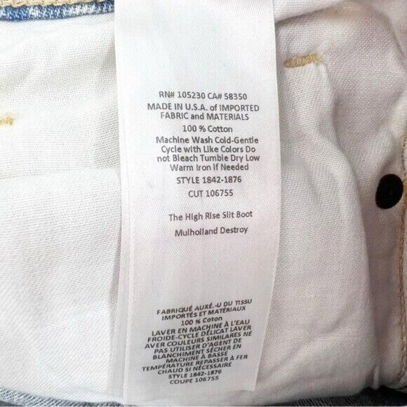 Current Elliot The High Rise Slit Boot Mulholland Destroy Light Wash Size 24 - Picture 9 of 9